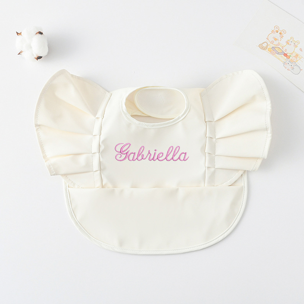 Personalised Embroidery Baby Ruffle Waterproof Color Bib  | CWBaby62