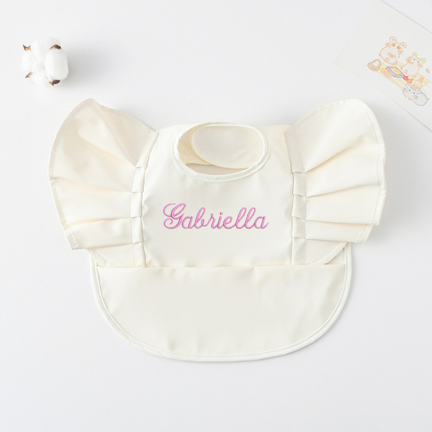 Personalised Embroidery Baby Ruffle Waterproof Color Bib  | CWBaby62