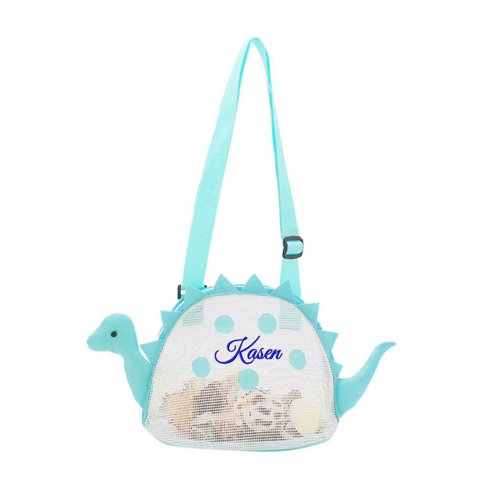 Personalized Embroidery Dinosaur Seashell Zipper Mesh Beach Bag | CWBeach102