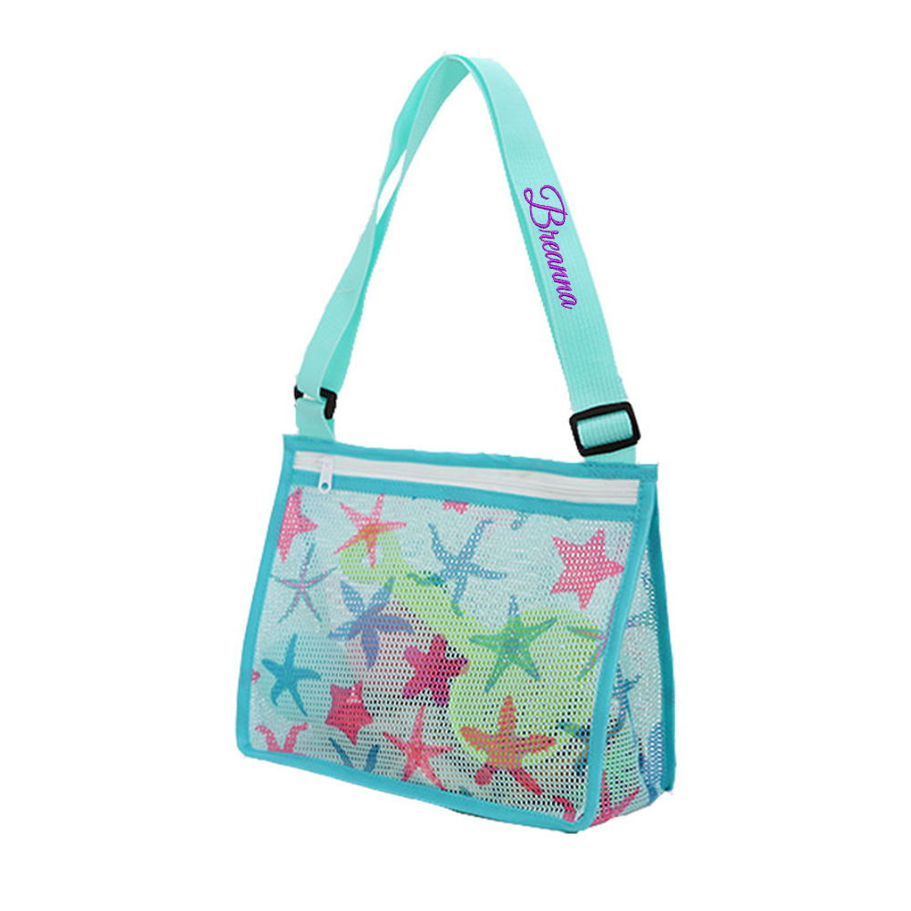 Personalized Embroidery Seashell Zipper Mesh Beach Bag | CWBeach112