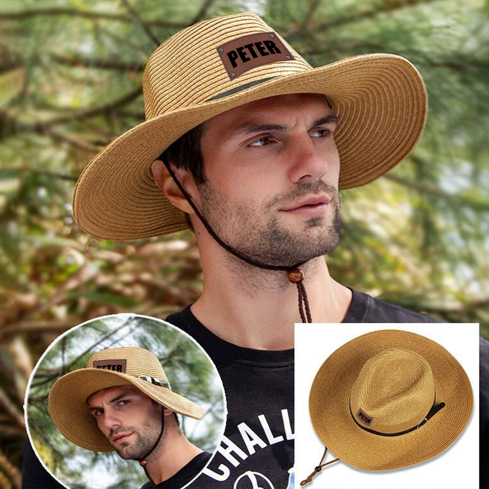 Personalized Leather Patch Cowboy Straw Hat | CWBeach106