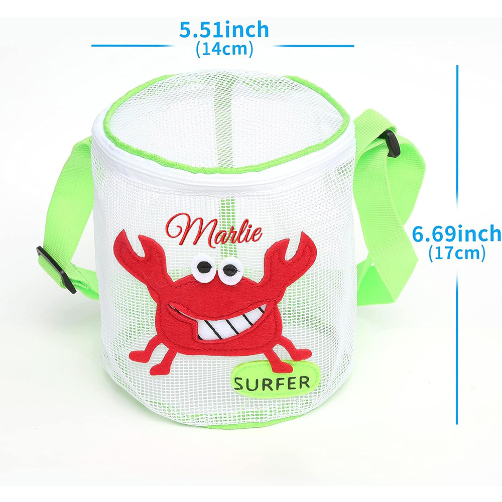 Personalized Embroidery Ocean Seashell Zipper Mesh Beach Bucket | CWBeach115