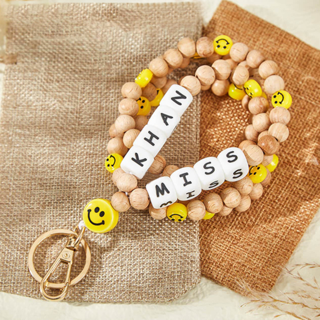 Personalized Teacher Lanyard Beaded Wooden for Teacher Appreciation Gift | CWTeach02