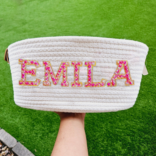 Personalized Kids Beaded Patch Back to School Basket | CWBaby73