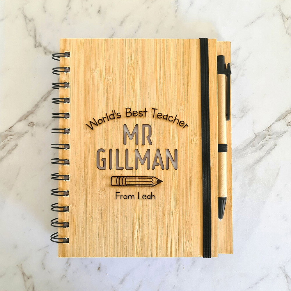 Personalized Bamboo Notebook and Pen Set for Teacher Appreciation Gift | CWTeach03