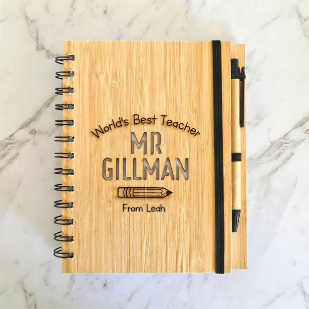 Personalized Bamboo Notebook and Pen Set for Teacher Appreciation Gift | CWTeach03