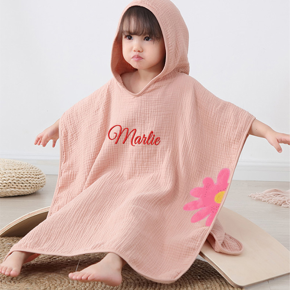 Personalized Embroidery Organic Cotton Muslin Hooded Beach Towel | Cwbeach119