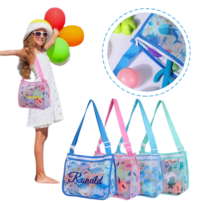 Personalized Embroidery Seashell Zipper Mesh Beach Bag | CWBeach132