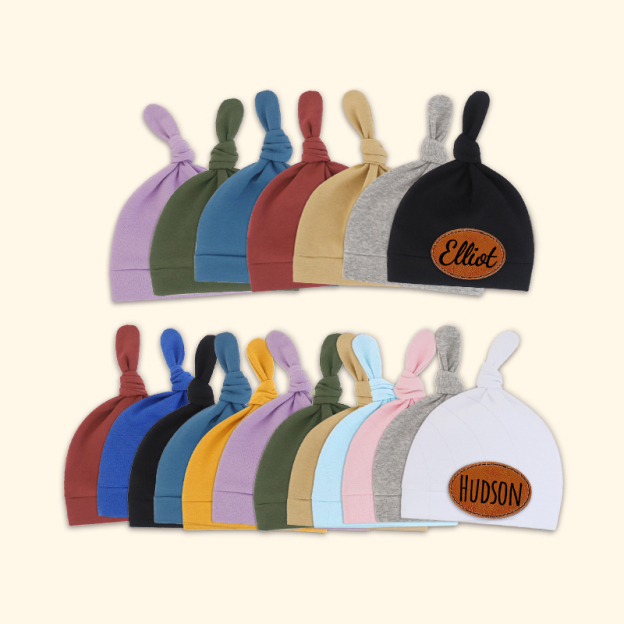 Personalized Newborn Baby Leather Patch Knot Hat | CWBaby76