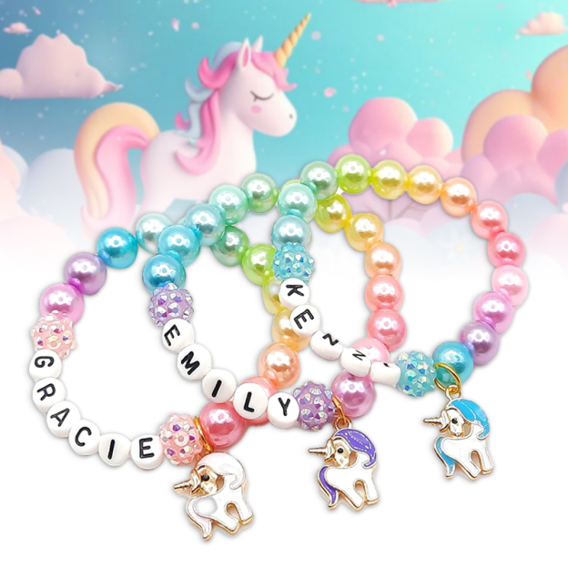 Personalized Kids Lovely Unicorn Bead Bracelet With Name | CWBeach138