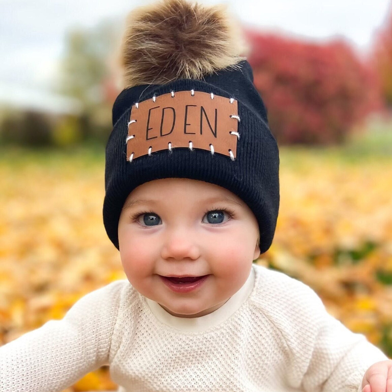 Personalized Leather Patch Beanie for Comfort & Unique | HSKid34