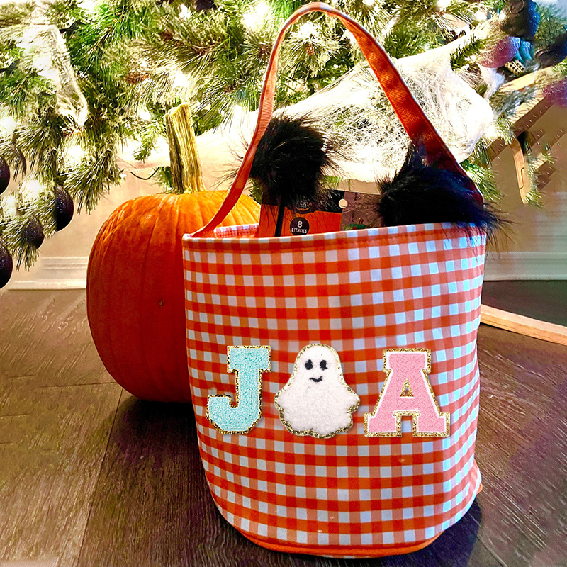 Personalized Chenille Letter Halloween Bucket | CWHalloween14
