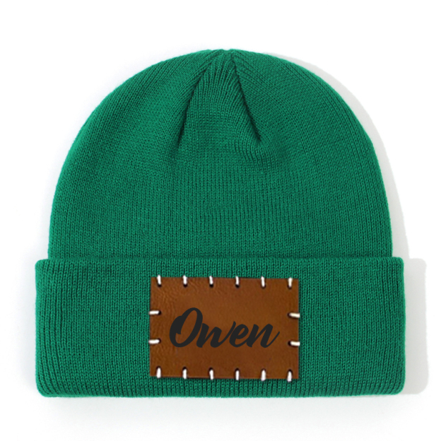 Personalized Leather Patch Beanie for Comfort & Unique | HSKid3301