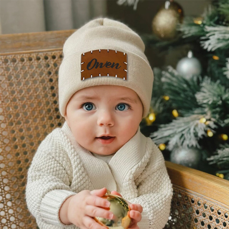 Personalized Leather Patch Beanie for Comfort & Unique | HSKid3301