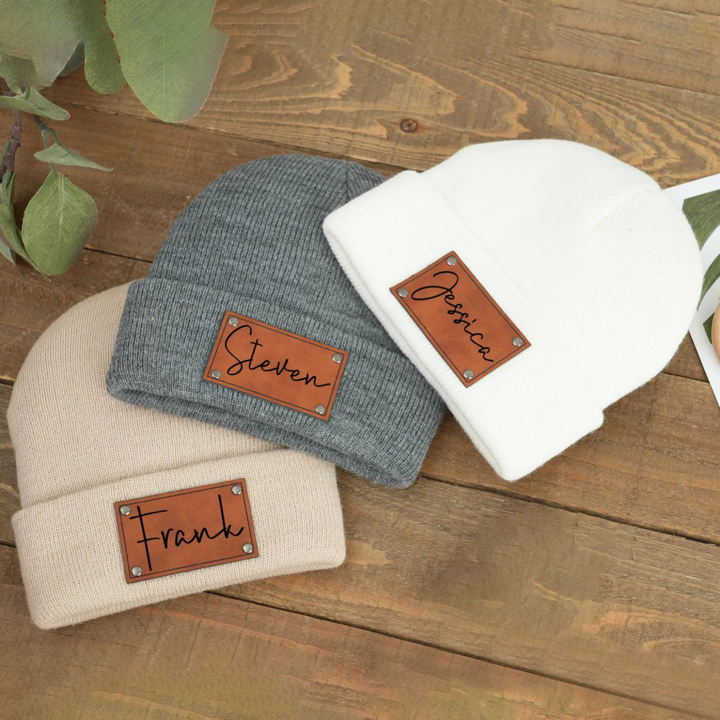 Personalized Leather Patch Kid & Adult Color Beanies for Comfort & Unique | HSKid23