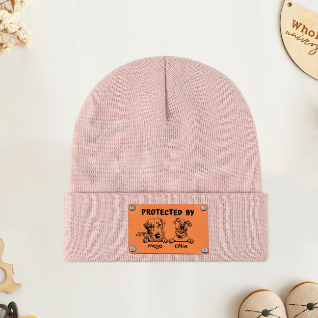 Personalized Vegan Leather Patch Baby Puppy Beanie | HSKid39