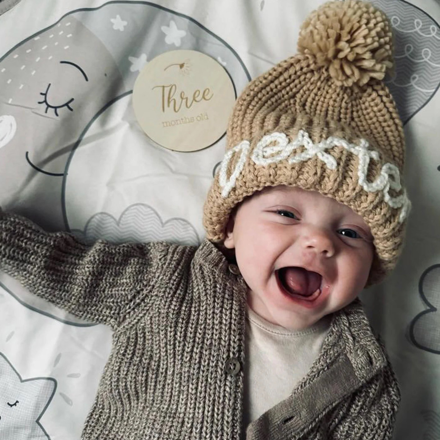Personalized Hand Embroidery Pom Pom Beanie| HSKid44