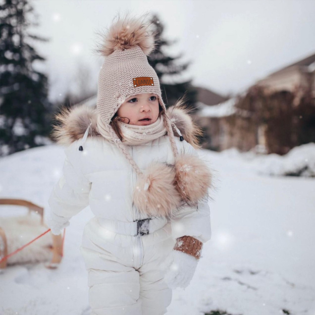 Personalized Leather Patch  Pom Pom Knit Hat With Tassels | HSKid46