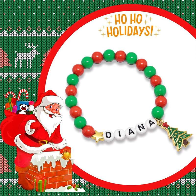 Personalized Christmas Bead Bracelet With Name | MCGift59