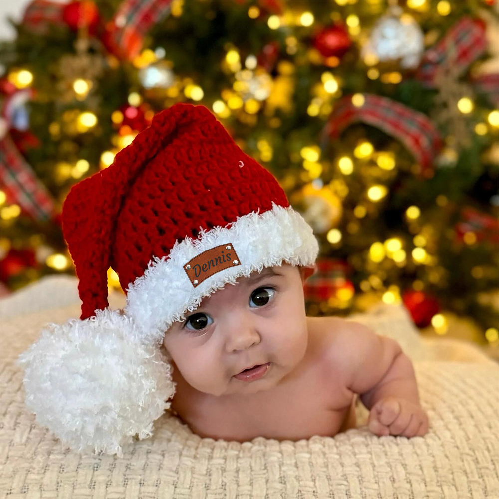 Personalized Leather Patch Christmas Santa Hat | MCGift65