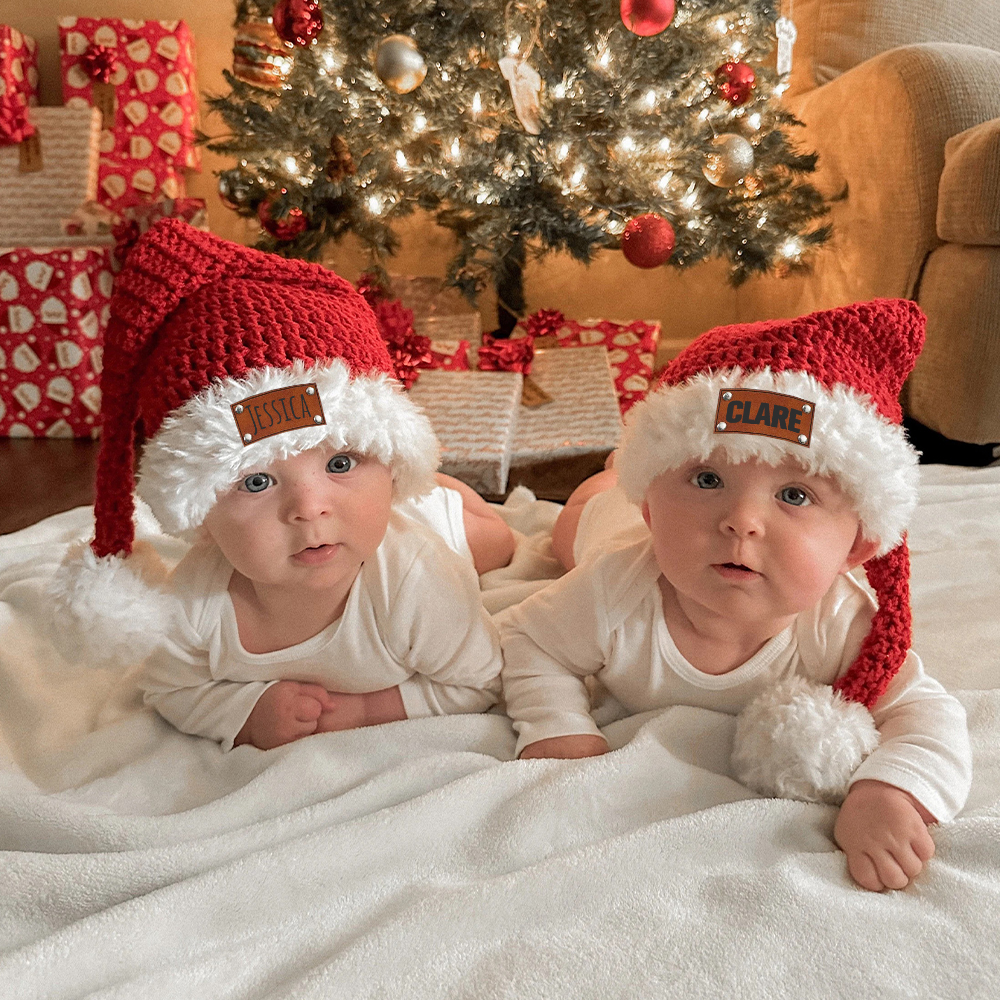 Personalized Leather Patch Christmas Santa Hat | MCGift65