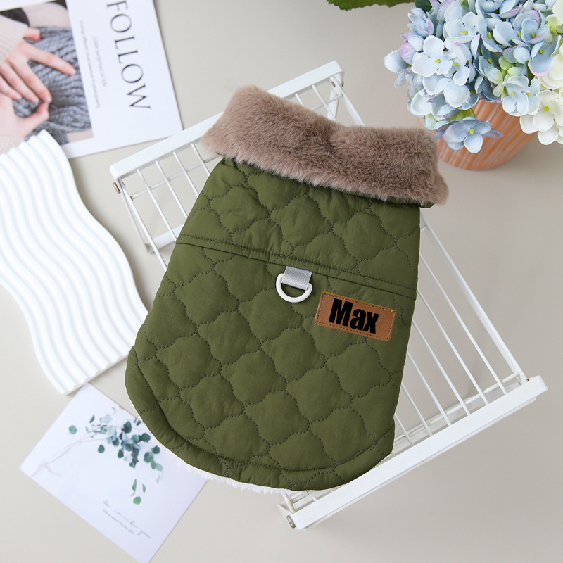 Personalized Leather Patch Pets Warm Jacket | BKPet93