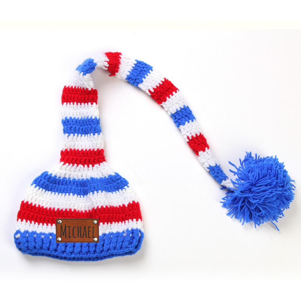 Personalized Leather Patch Christmas Elf Long Tail Hat | MCGift71