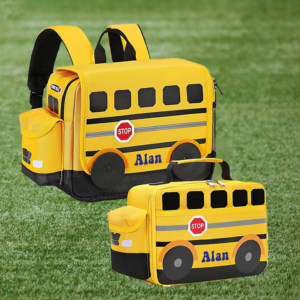 Personalized 3D School Bus Backpack Insulation Lunch Box | CWPack115