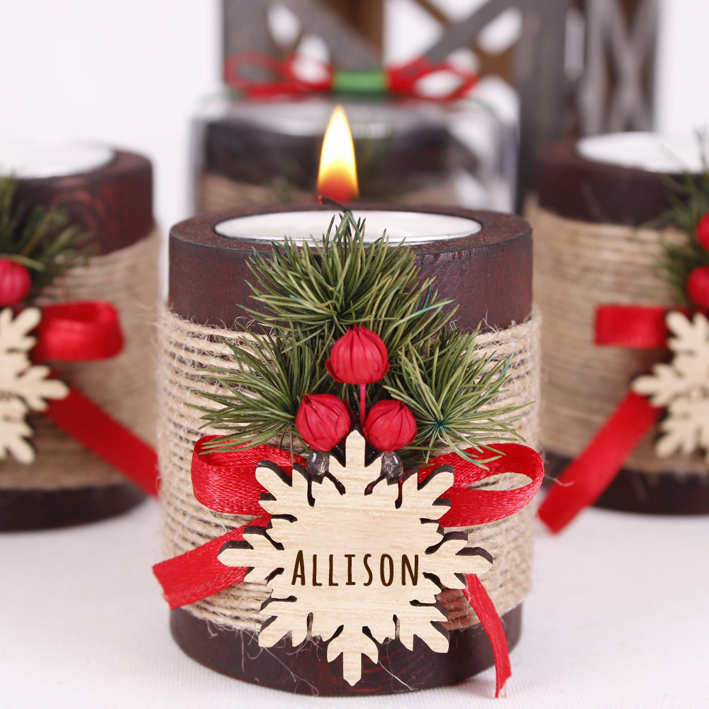 Personalized Wooden Christmas Candle Favors | MCGift76