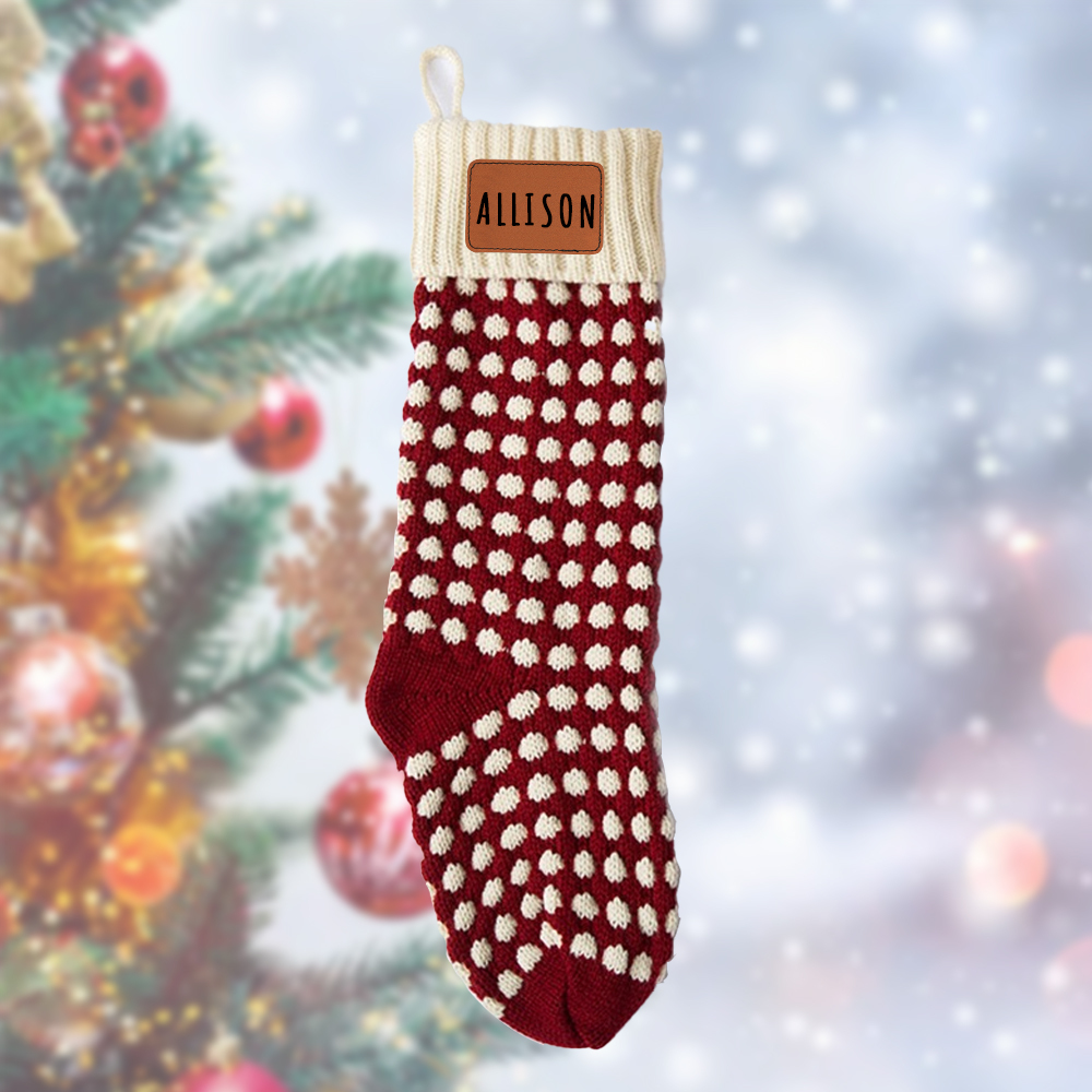 Personalized Leather Patch Christmas Stocking | MCGift84