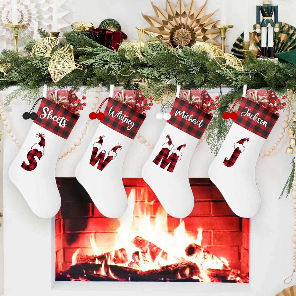 Personalized Intial & Name Plaid Christmas Stocking | MCGift88