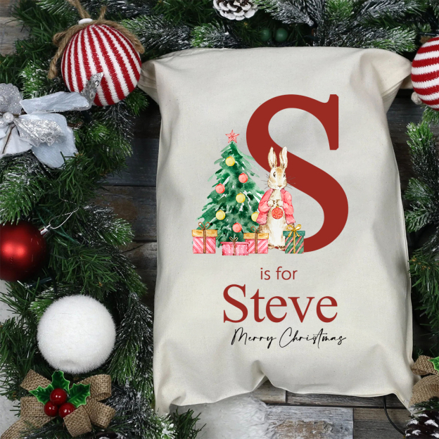 Personalized Name & Initial Bunny Christmas Gift Sack | MCGift89
