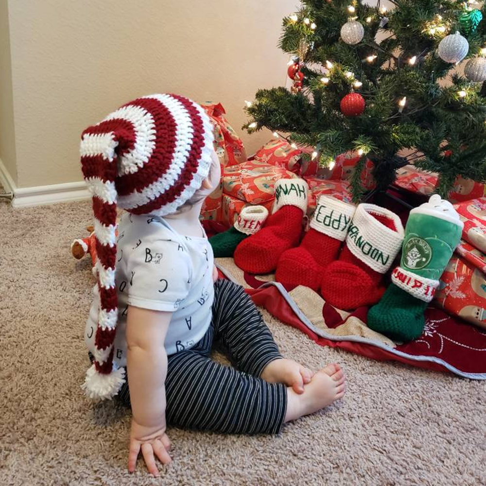 Personalized Leather Patch Christmas Long Tail Hat | MCGift89