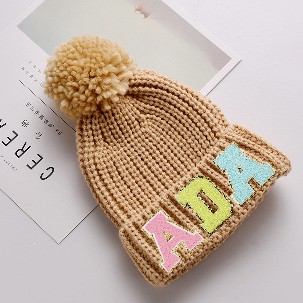 Personalized Lovely Chenille Patch Pom Pom Beanie| HSKid52
