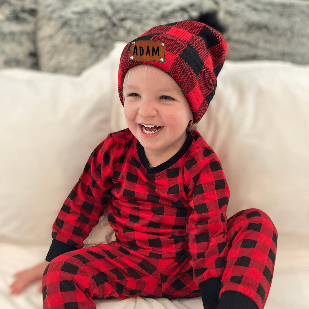 Personalized Leather Patch Pom Pom Hat for Comfort & Unique | HSKid53