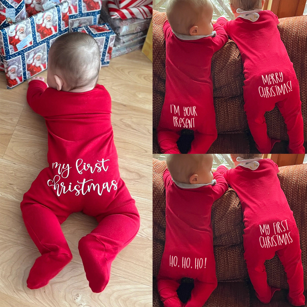 Personalized Baby First Christmas Cozy Soft Long Sleeve Romper | MCGift90