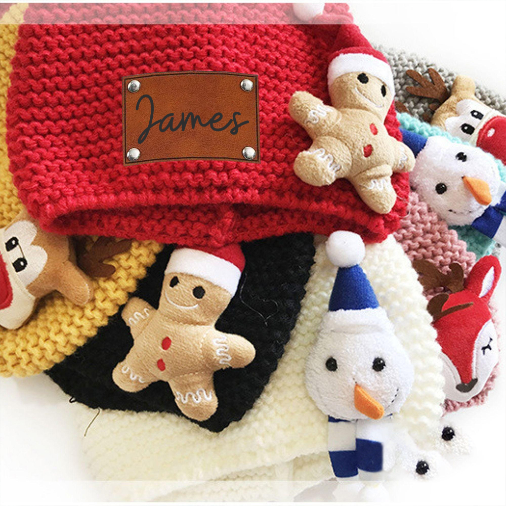 Personalized Lovely Leather Patch Christmas Elf Long Tail Hat | MCGift93
