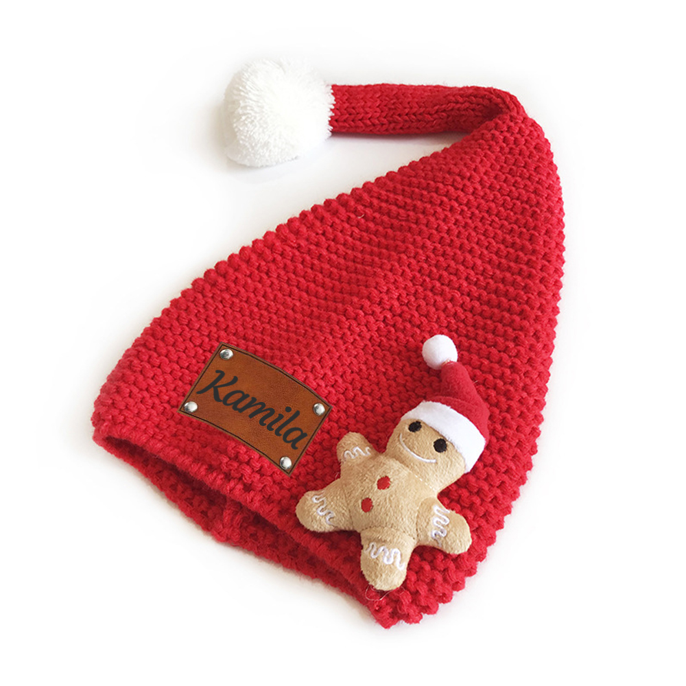 Personalized Lovely Leather Patch Christmas Elf Long Tail Hat | MCGift93