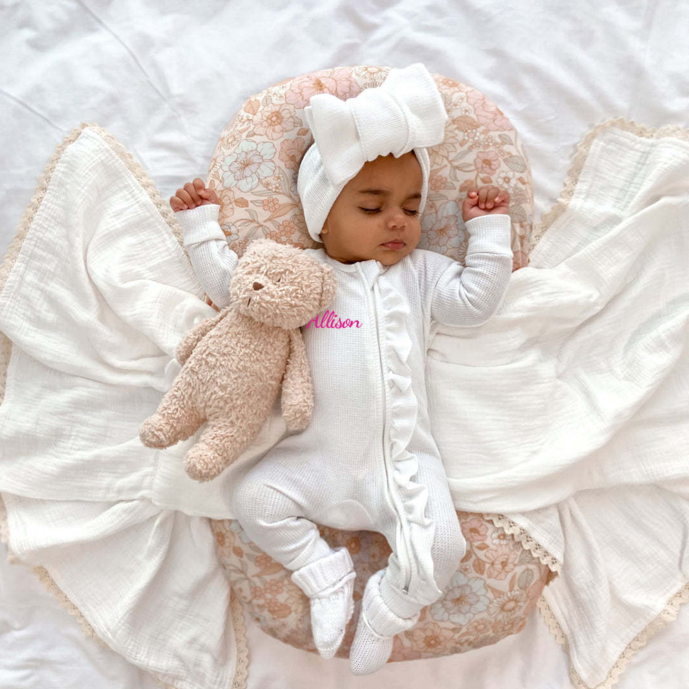 Personalized Baby Christmas Frill Zip Romper with Bow | CWBaby107