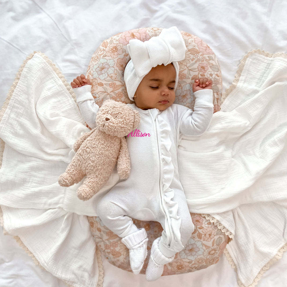 Personalized Baby Christmas Frill Zip Romper with Bow | CWBaby107