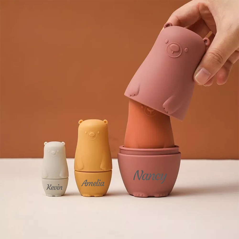 Personalized Silicone BPA Free Stacking Bears Matryoshka Toy | CWToy102