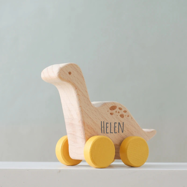 Personalized Natural Wooden Early Education Dinosaur Cars Toy Trolley | CWToy103