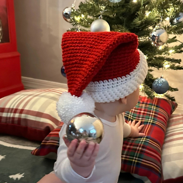 Personalized Leather Patch Crochet Christmas Santa Hat | MCGift98