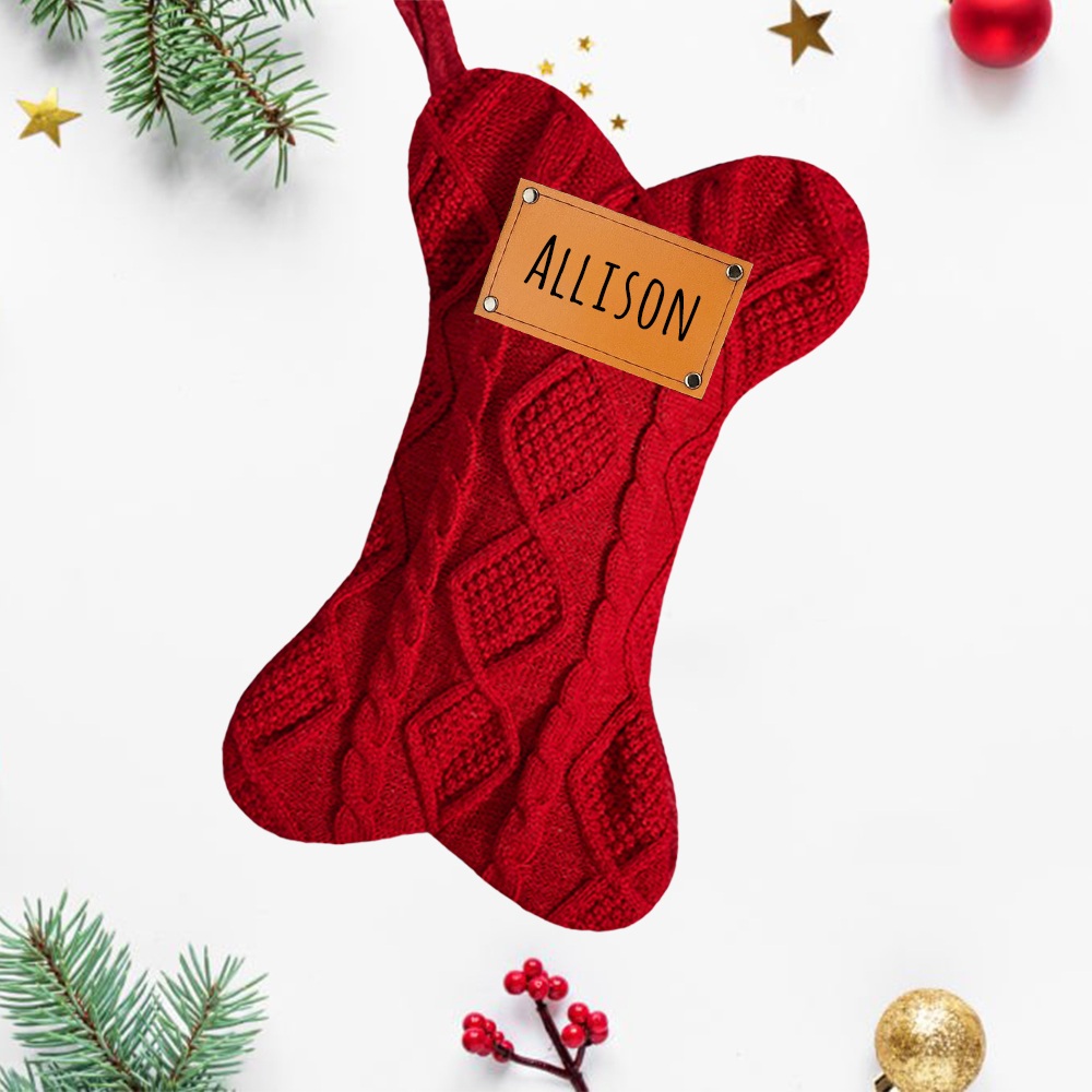 Personalized Leather Patch Dog Bone Christmas Stocking | MCGift103