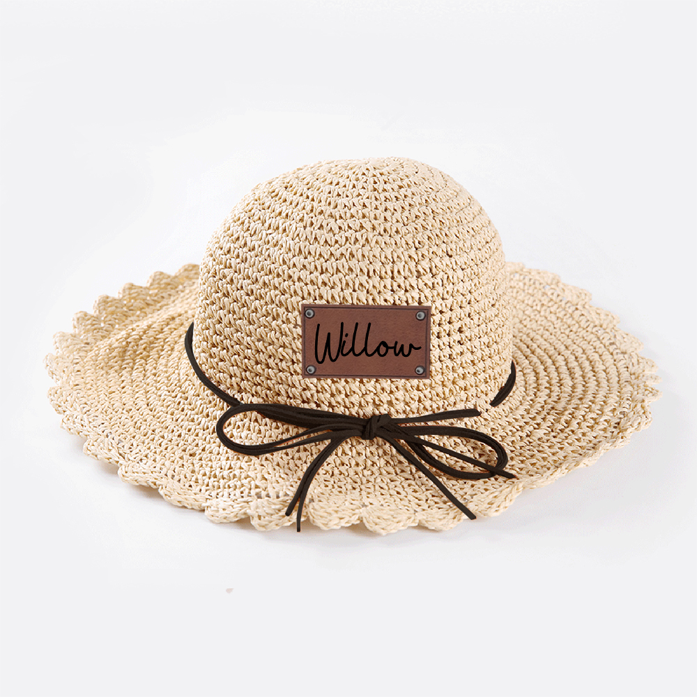 Personalized Bow Leather Patch Straw Hat for Comfort & Unique | CWBeach86