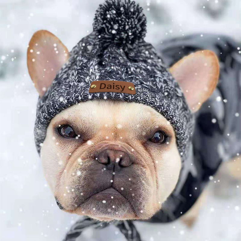 Personalized Pets Leather Patch Knitted Hat | BKPet215