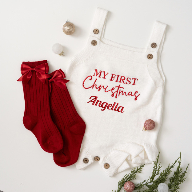 Personalized My First Christmas Baby Romper Set | MCGift137
