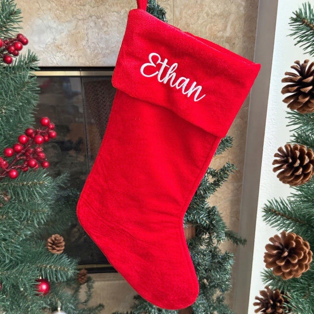 Personalized Velvet Christmas Stocking with Family Name | MCGift145