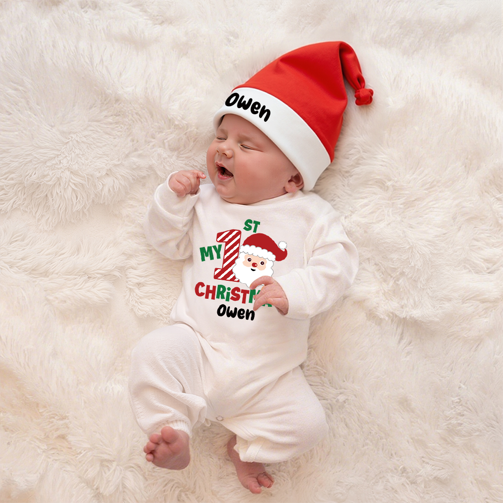 Personalized Baby 1st Christmas Ropmer and Hat Set | MCGift124