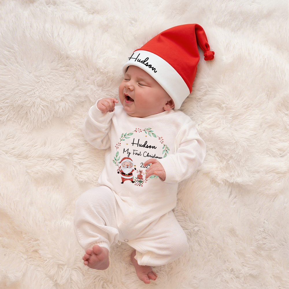 Personalized Baby 1st Christmas Ropmer and Hat Set | MCGift126